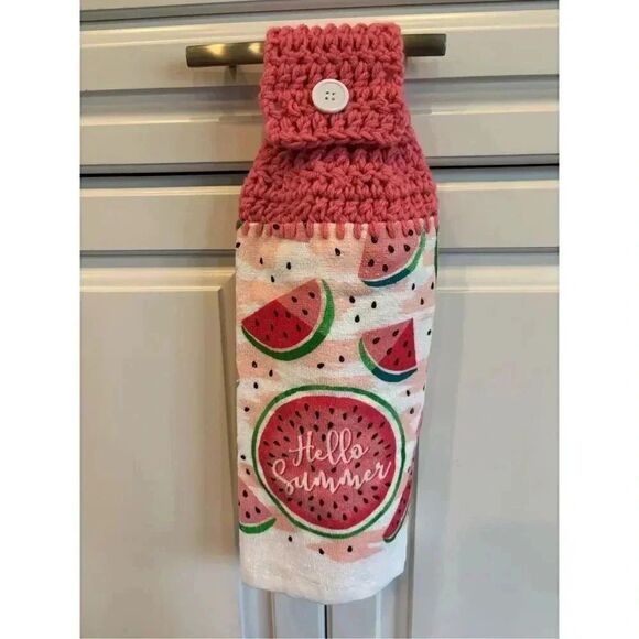 Crochet Top Kitchen Towel- Hello Summer  ( watermelons) - Picture 1 of 2